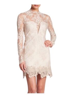 SAYLOR Lace Illusion Long-Sleeve Mini Dress in Cream